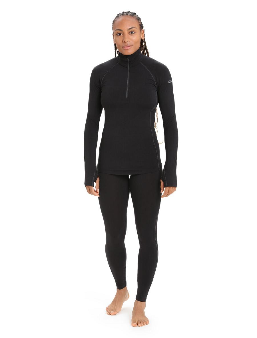 Black Icebreaker BodyfitZone™ Merino 200 Zone Thermal Long Sleeve Half Zip Top Women's Base Layers | AU 1867KORI